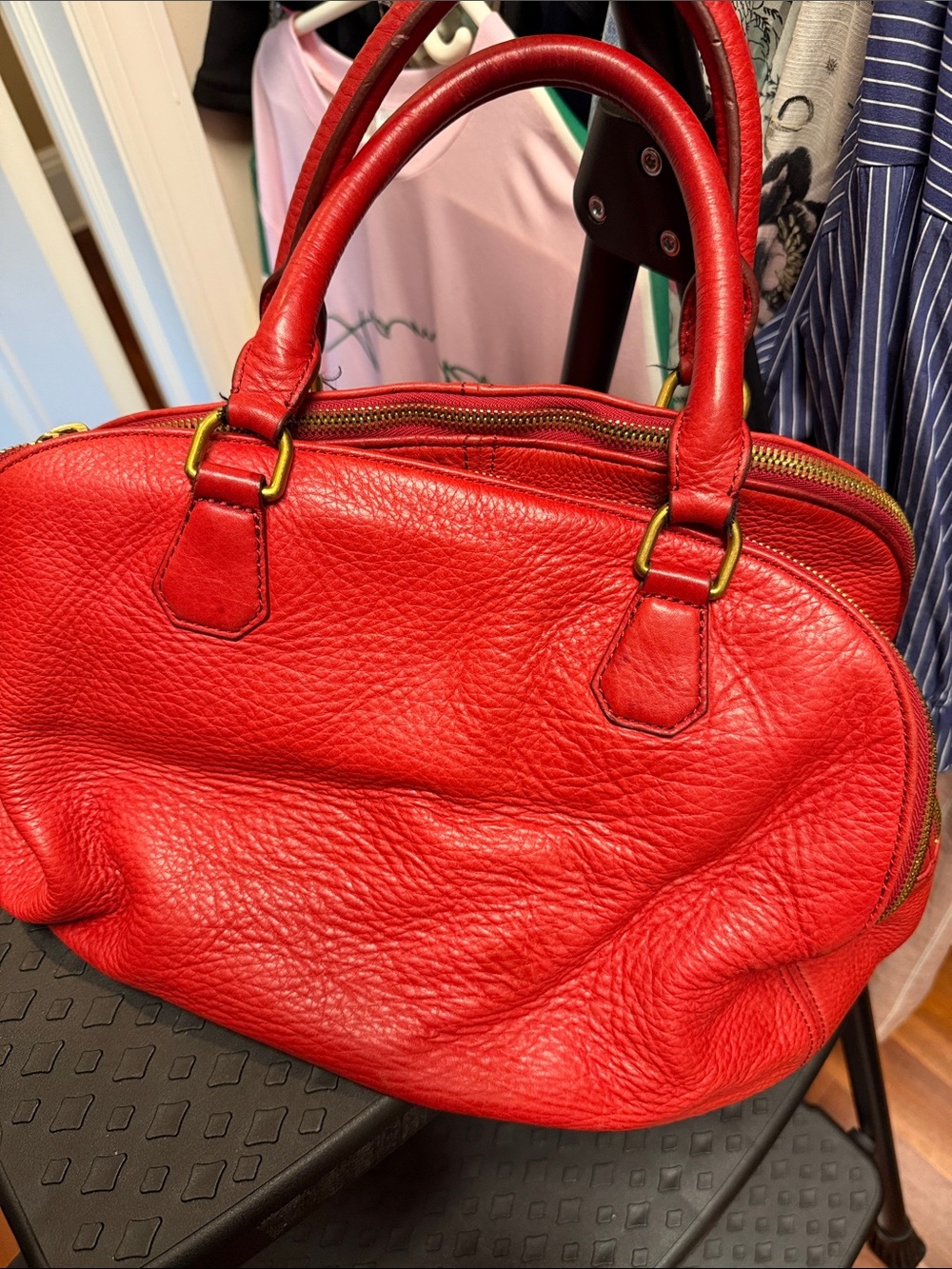 J. Crew Red Pebbled Leather Dome Satchel